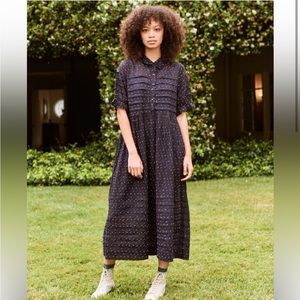 The Great navy embroidered dot terrace dress